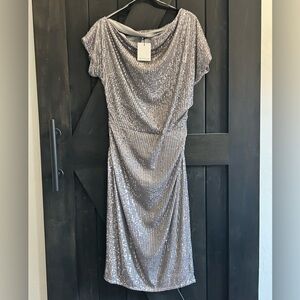 Gibson Latimer Silver Asymmetrical Sequin Dress